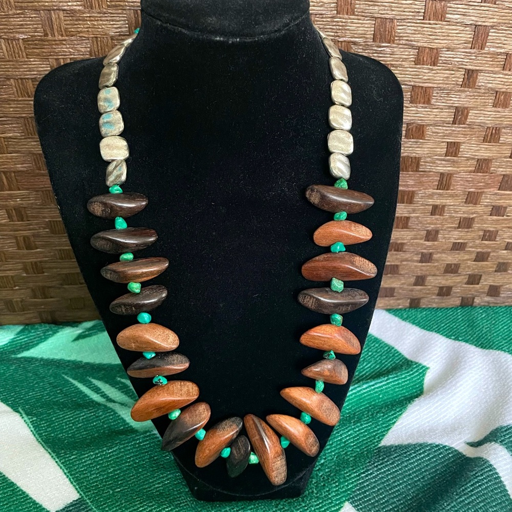 Wooden + Silver Statement Necklace